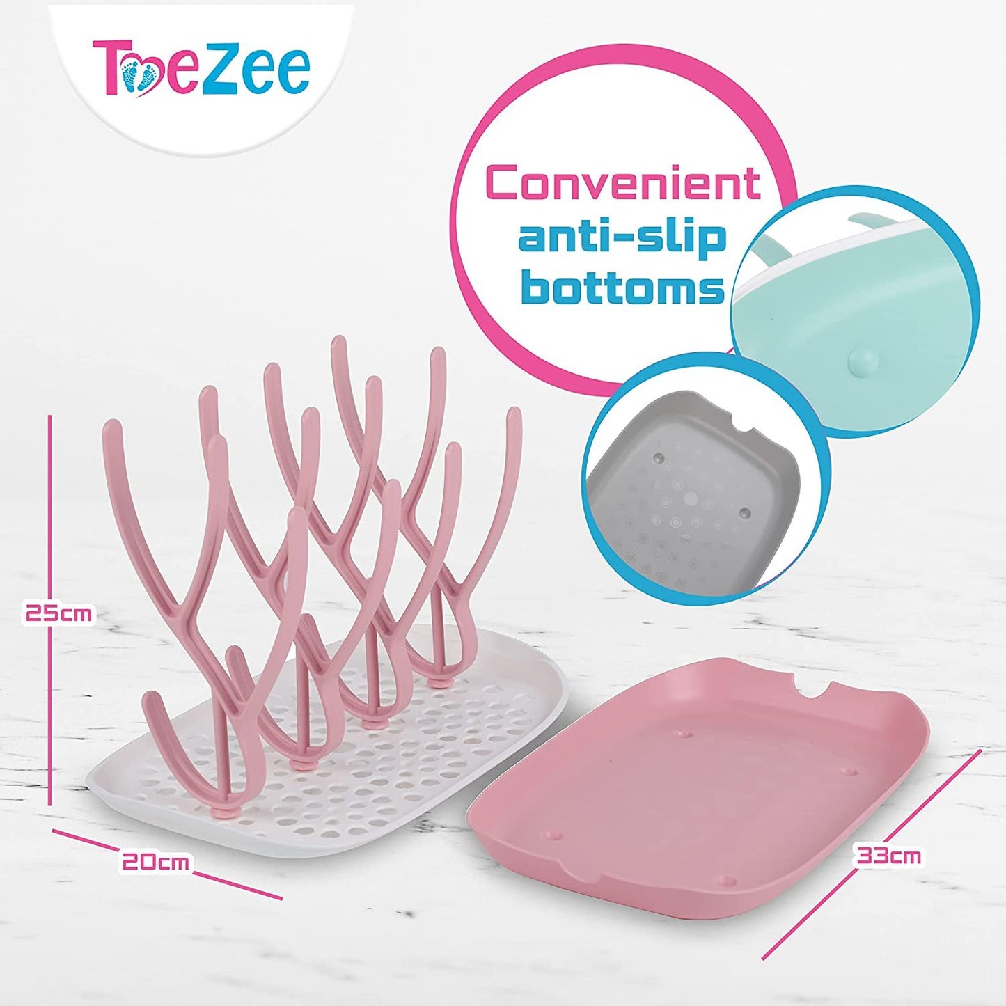 ToeZee Baby Bottle Drying Rack Space Saving Countertop Baby Bottle Holder, Drying Rack for Baby Bottles Accessories - Stores Up to 12 Bottles, Dishwasher Safe (Gray)