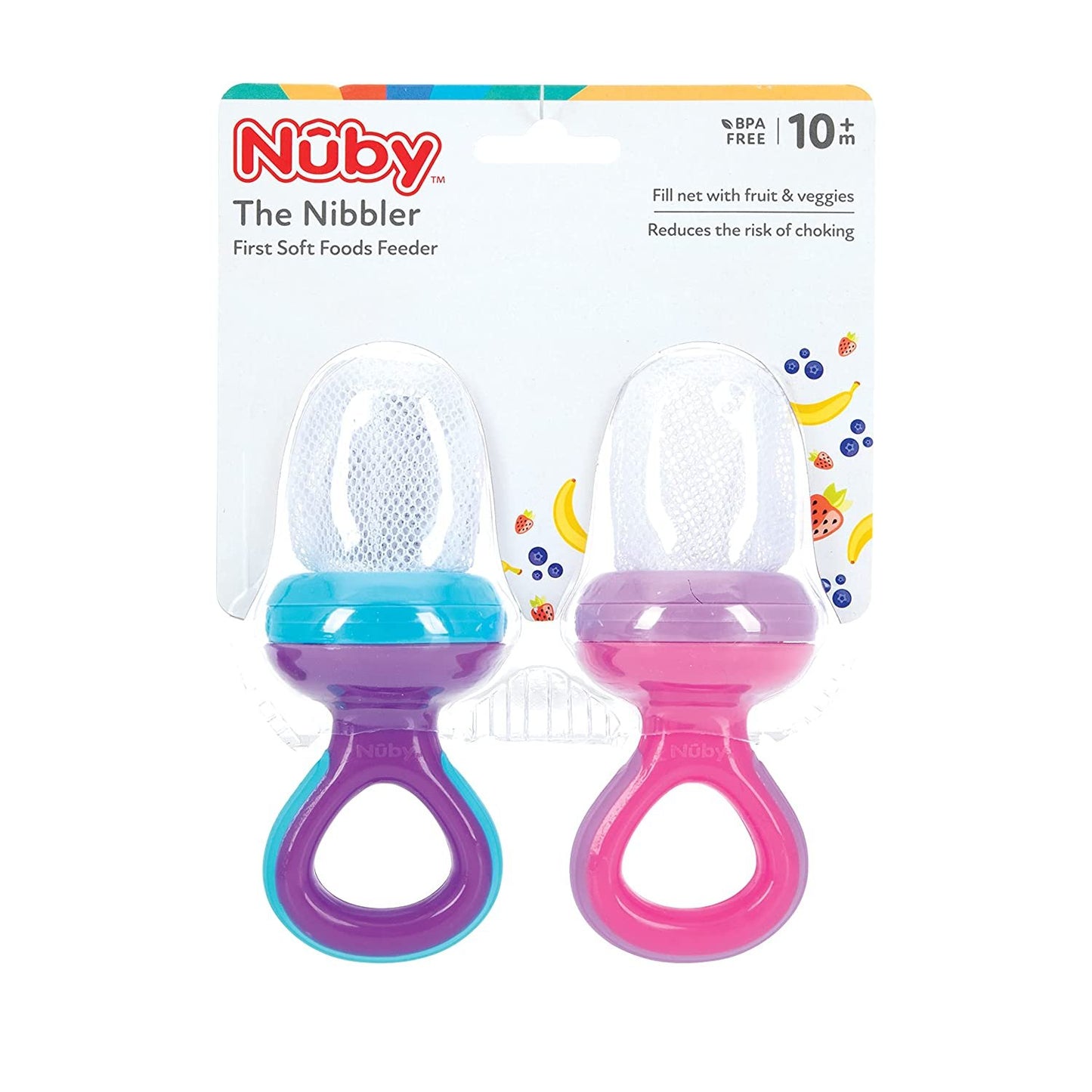 Nuby Nibbler Mesh First Soft Foods Feeder, 2pk, Pink/Purple