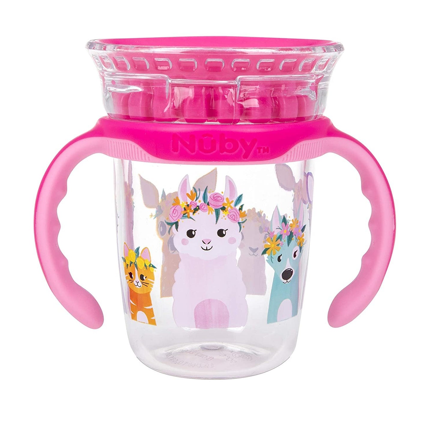 Luv N Care/NUBY Nuby 360 Edge 2 Stage Drinking Rim Cup with Removable Handles & hygienic Cover: 8 Oz/ 240 Ml, 12M+, Flower Crowns, Pink
