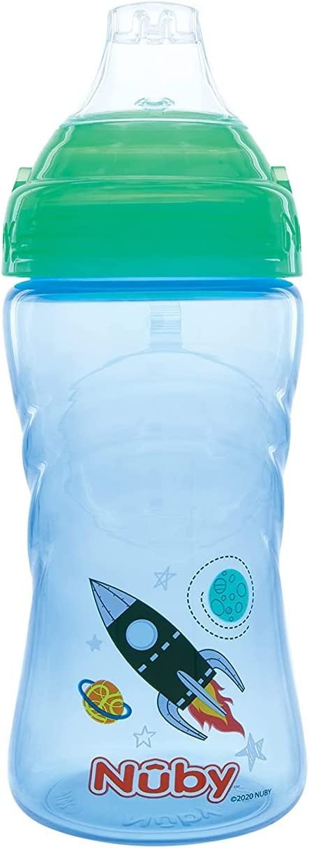 Nuby No Spill Printed Thirsty Kids No-Spill Sip-it Sport Cup with Soft Spout and Lid - 12oz / 360 ml, 12+ Months, Single Pack of 1 (Pink)