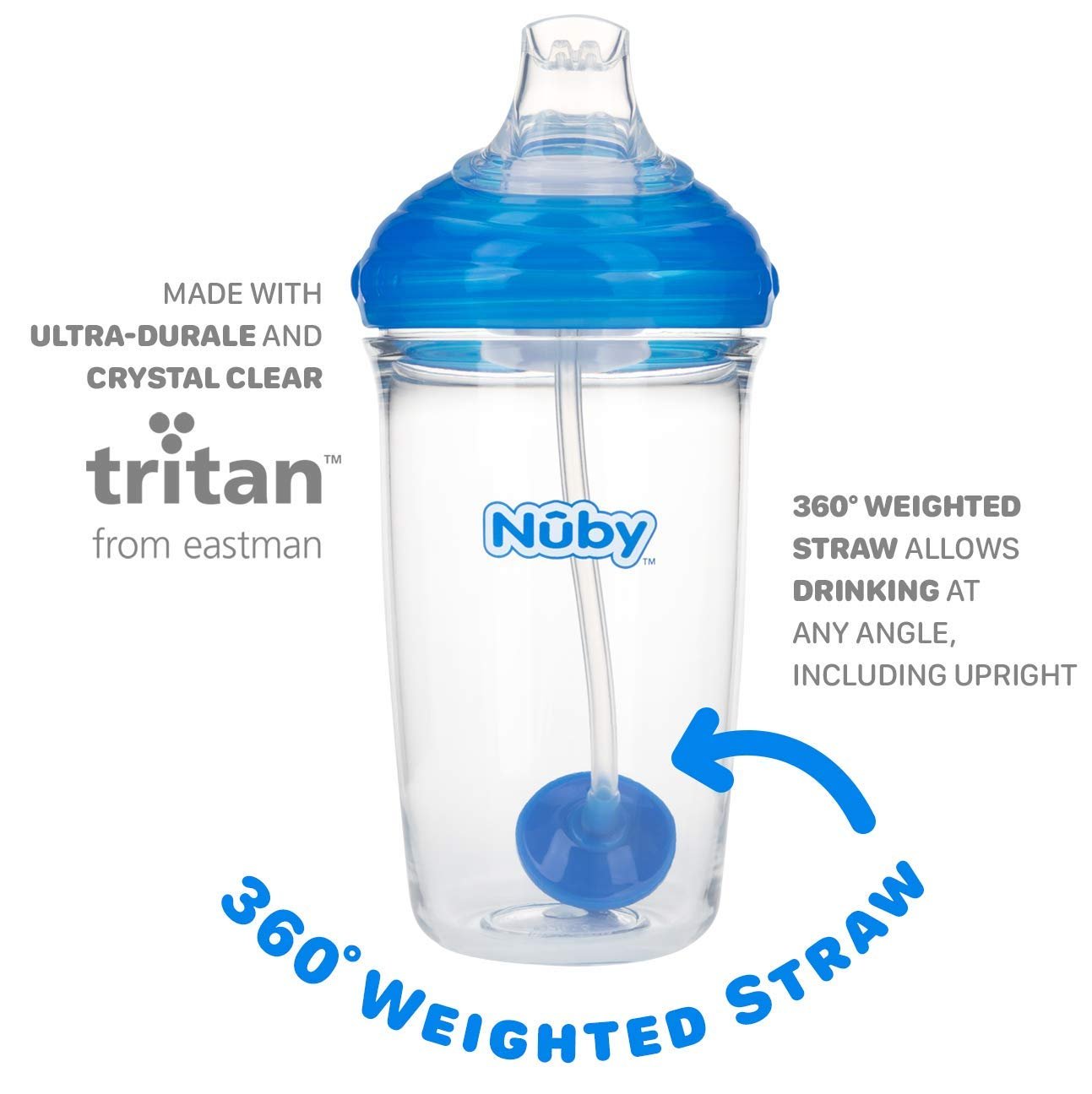 Nuby Tritan No-Spill Trainer Cup with Silicone Spout & 360 Weighted Straw with Hygienic Cover