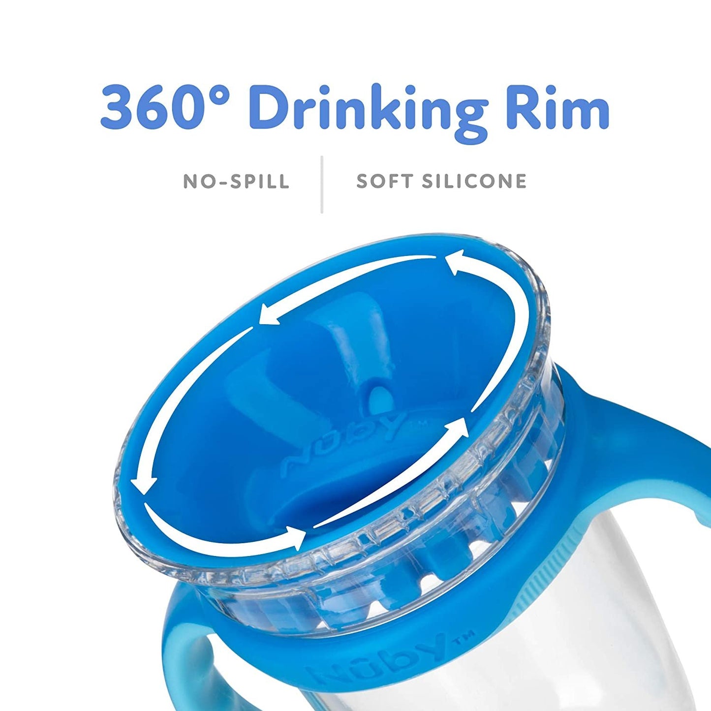 Luv N Care/NUBY Nuby 360 Edge 2 Stage Drinking Rim Cup with Removable Handles & hygienic Cover: 8 Oz/ 240 Ml, 12M+, Blue