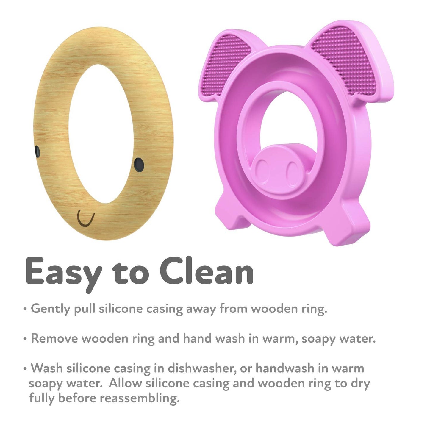 Luv N Care/NUBY Natural Wood & Silicone Teether: Pig, 3M+, Pink (80803)