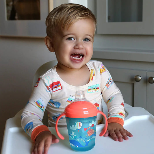 Nuby 2-Handle No-Spill Printed Trainer Cup with Soft Spout and Hygienic Cover - 8oz/ 240 ml, 4+ Months, 1 pk Colors and Prints May Vary