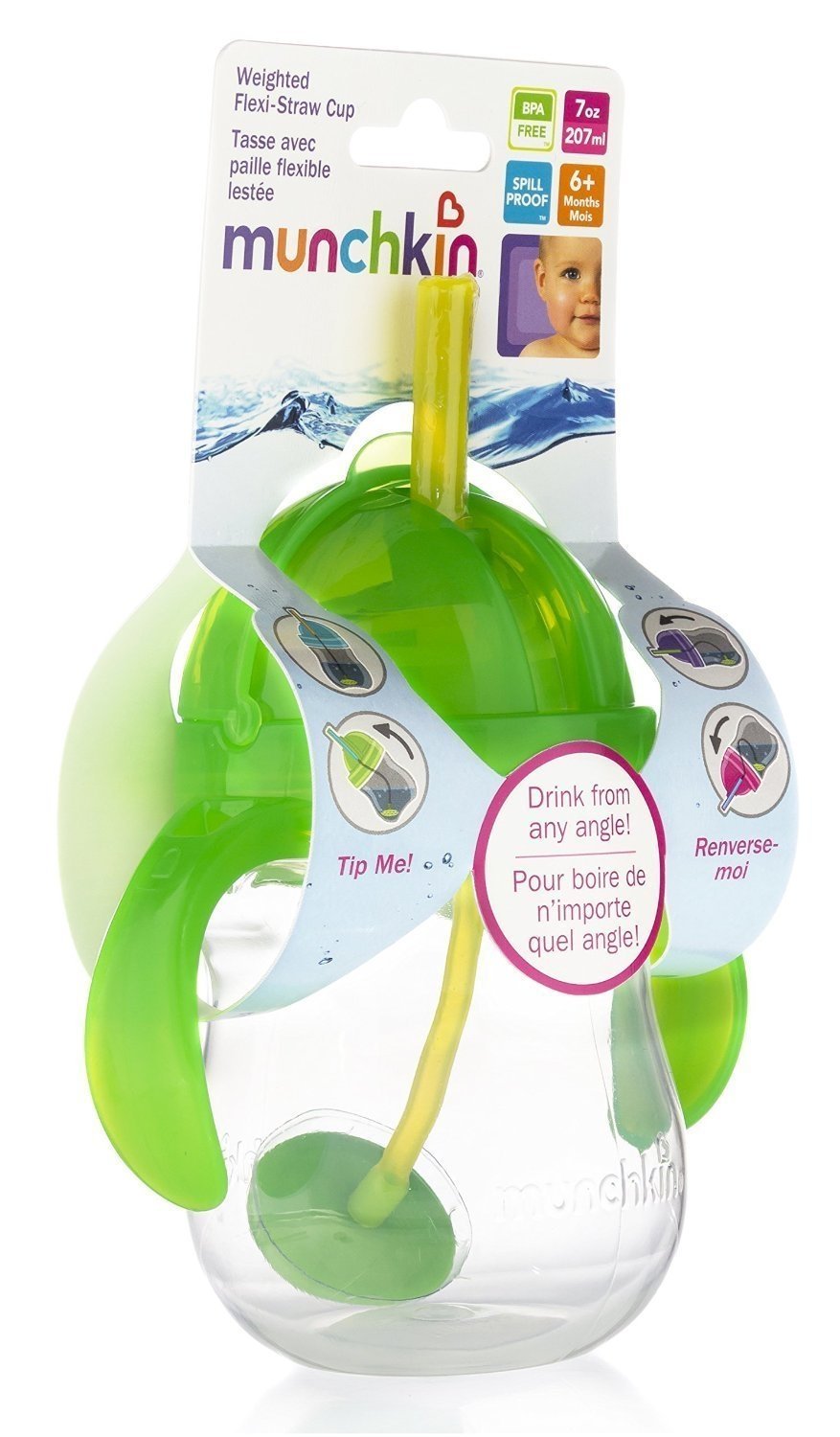 Munchkin Click Lock 7-Ounce Weighted Straw Flexi Cup Green