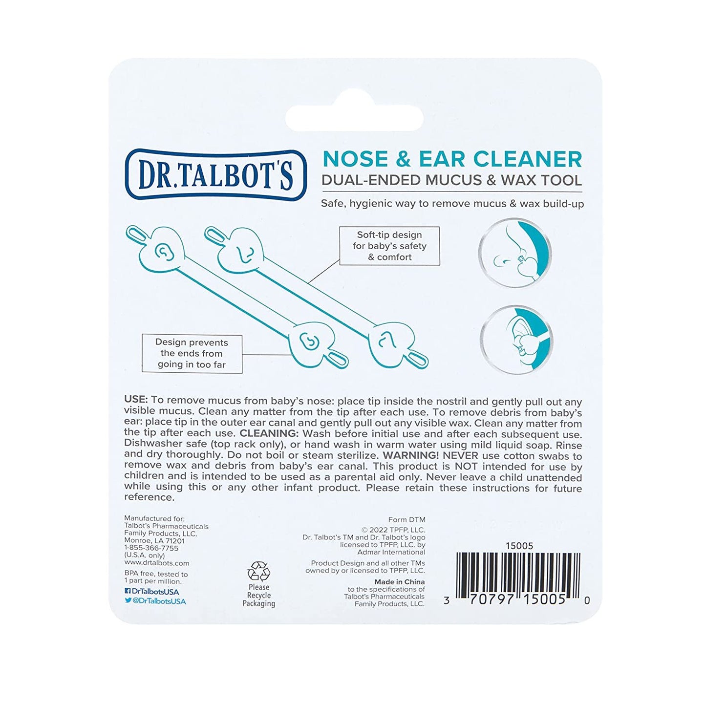 Dr. Talbots Safe and Effective Reusable 2 in 1 Nose and Ear Cleaners with Hygienic Case: 2-Pack