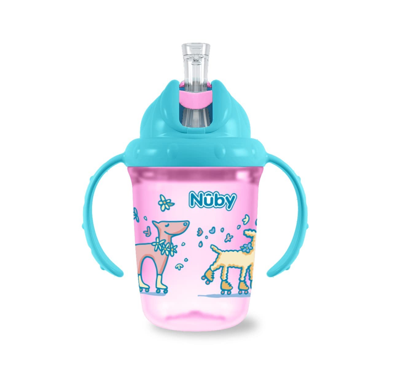 Nuby 2-Handle No-Spill Flip-it Fat Straw Printed Cup - 8oz/ 240 ml, 12+ Months, 1pk Prints May Vary