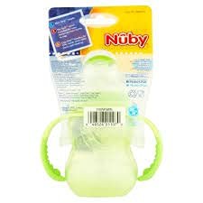 Nuby 3-Stage Wide Neck No Spill Bottle with Handles and Non-Drip Juice Spout, 3 Months, 8 Ounce, Green