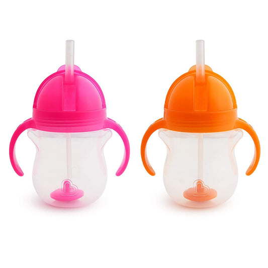 Munchkin Any Angle Click Lock Weighted Straw Trainer Cup, 7 Ounce, Pink/Orange, 2 Pack