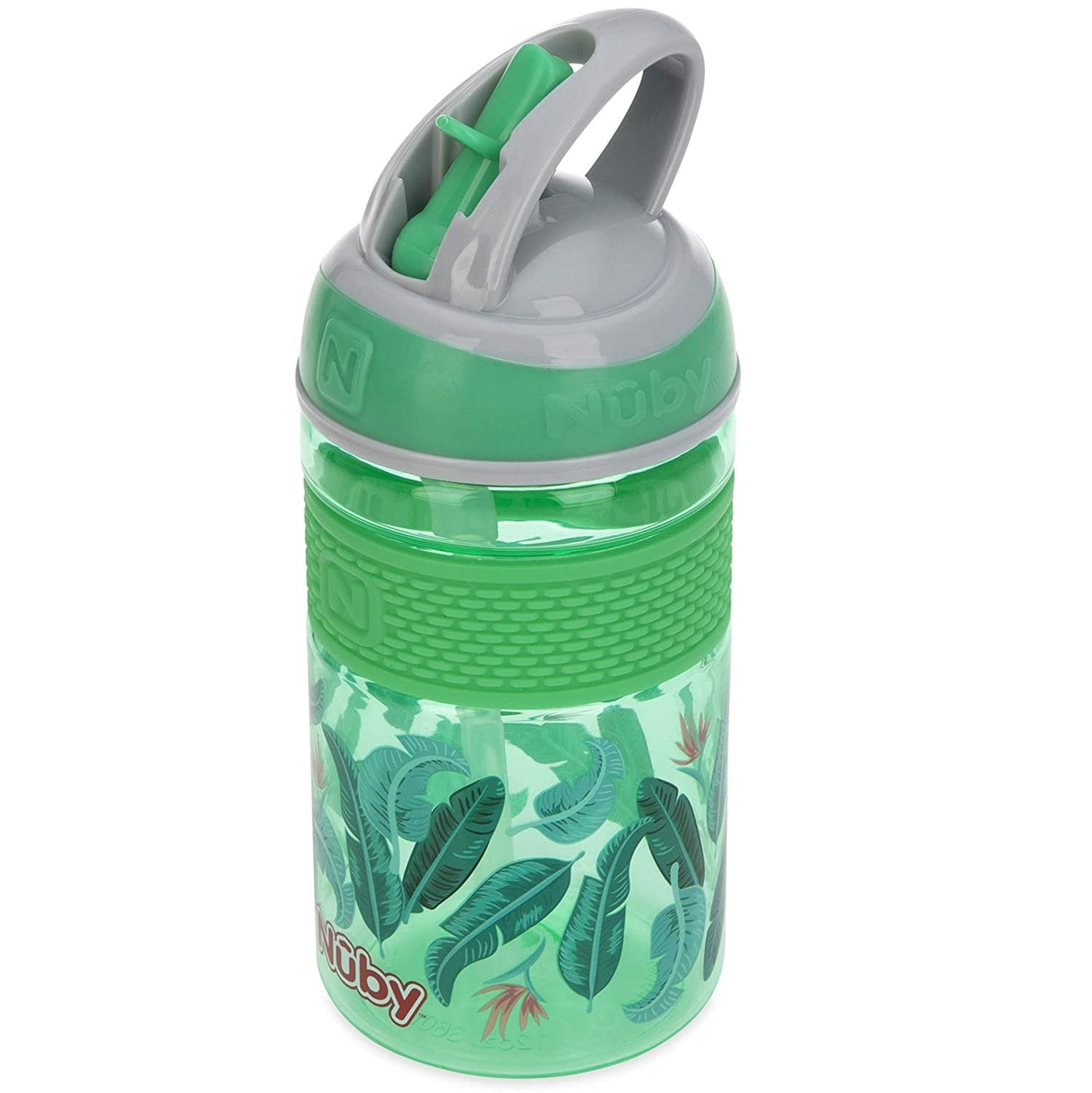Nuby Thirsty Kids Flip-it Freestyle On The Go Water Bottle with Bite Resistant Hard Straw Cup and Easy Grip Band