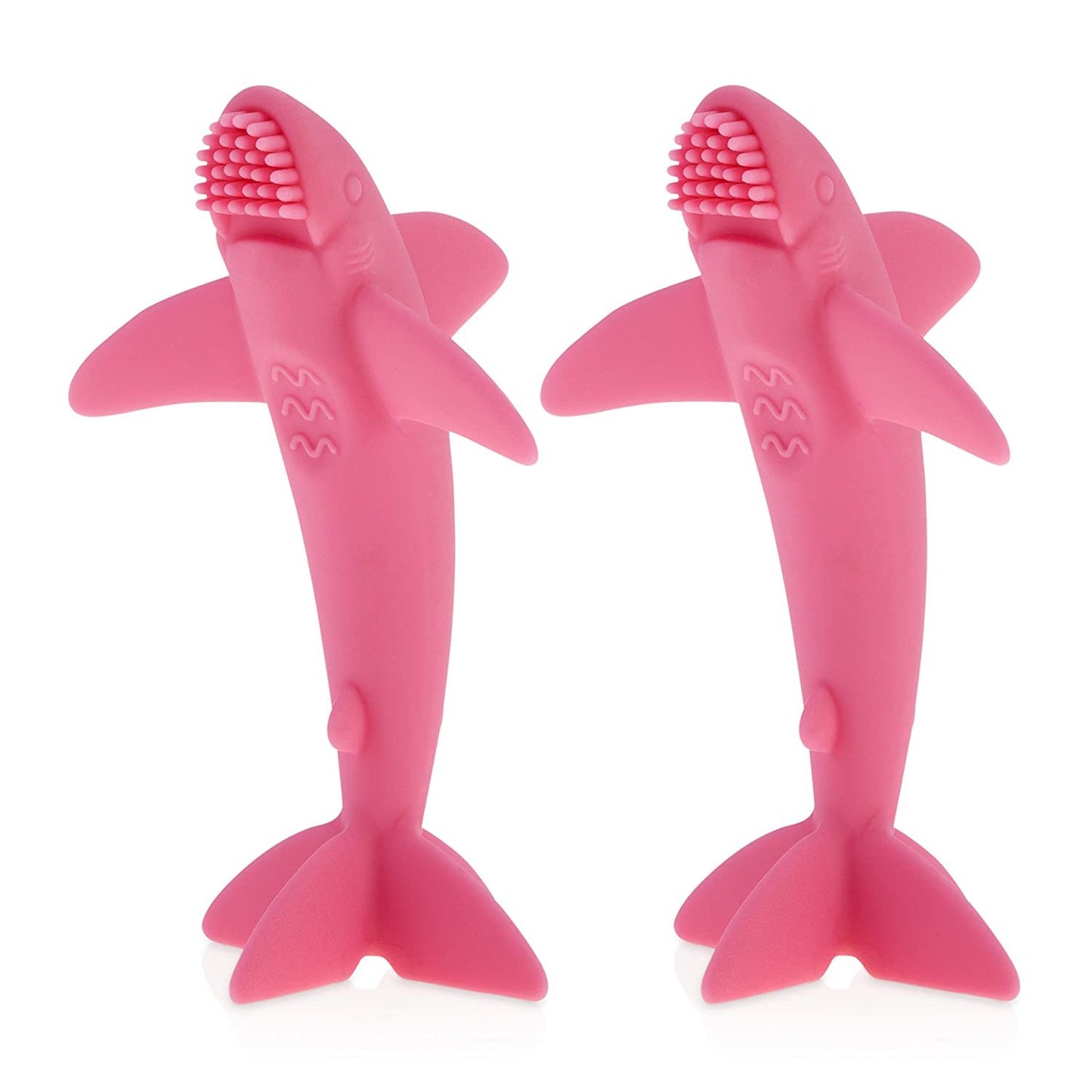 Nuby 100% All Silicone Shark Massager Toothbrush, 2 Pack, 3 M+, Colors May Vary, Multi (6878)