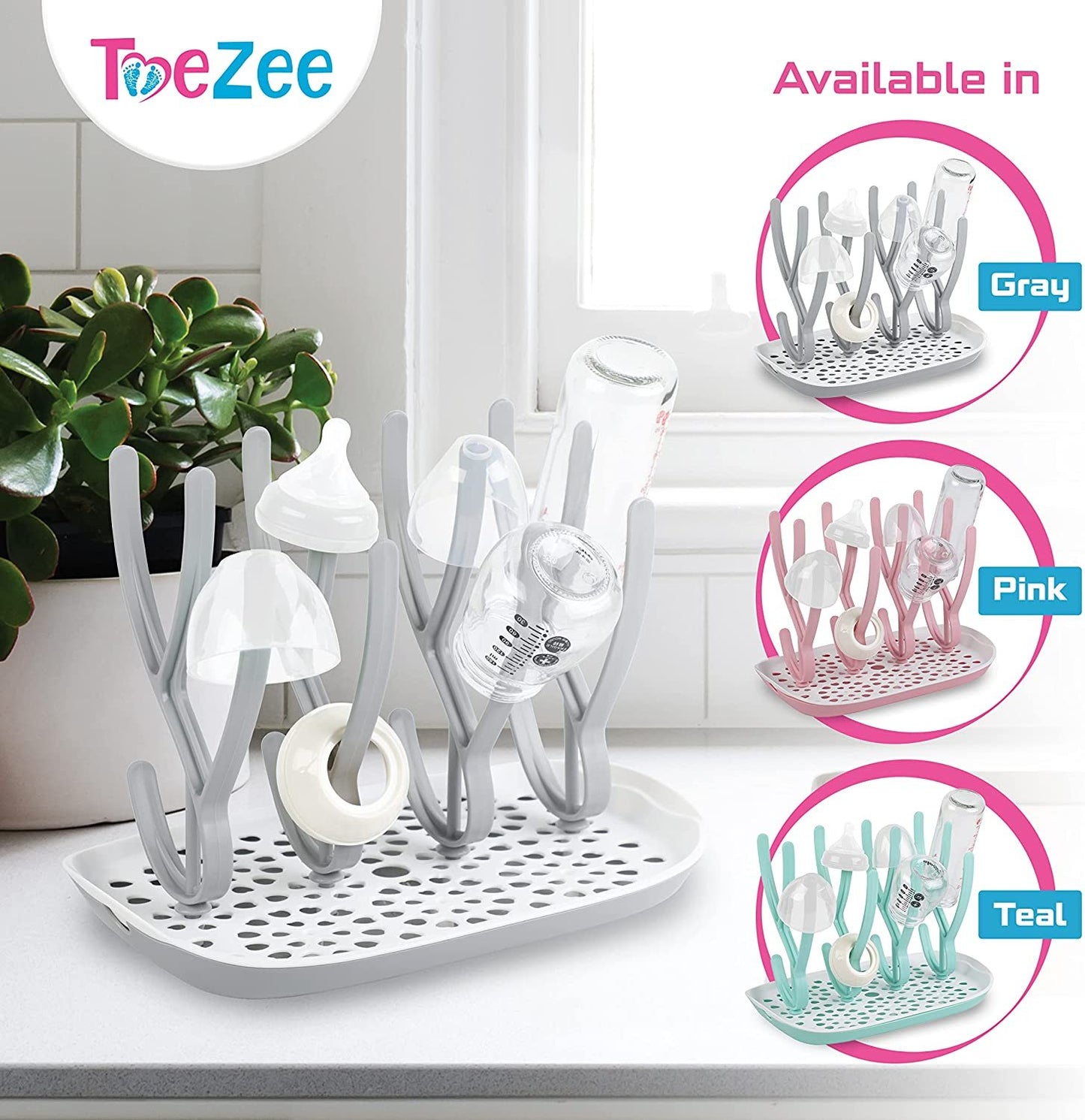 ToeZee Baby Bottle Drying Rack Space Saving Countertop Baby Bottle Holder, Drying Rack for Baby Bottles Accessories - Stores Up to 12 Bottles, Dishwasher Safe (Aqua)