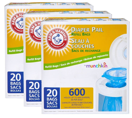 Munchkin Arm & Hammer Diaper Pail Refill Bags, 20 Count (Pack of 3)