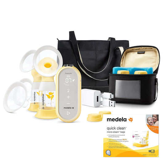 Medela Freestyle Flex Breast Pump, Closed System Quiet Handheld Portable Double Electric Breastpump, Mobile Connected Smart Pump with Touch Screen LED Display and USB Rechargeable Battery