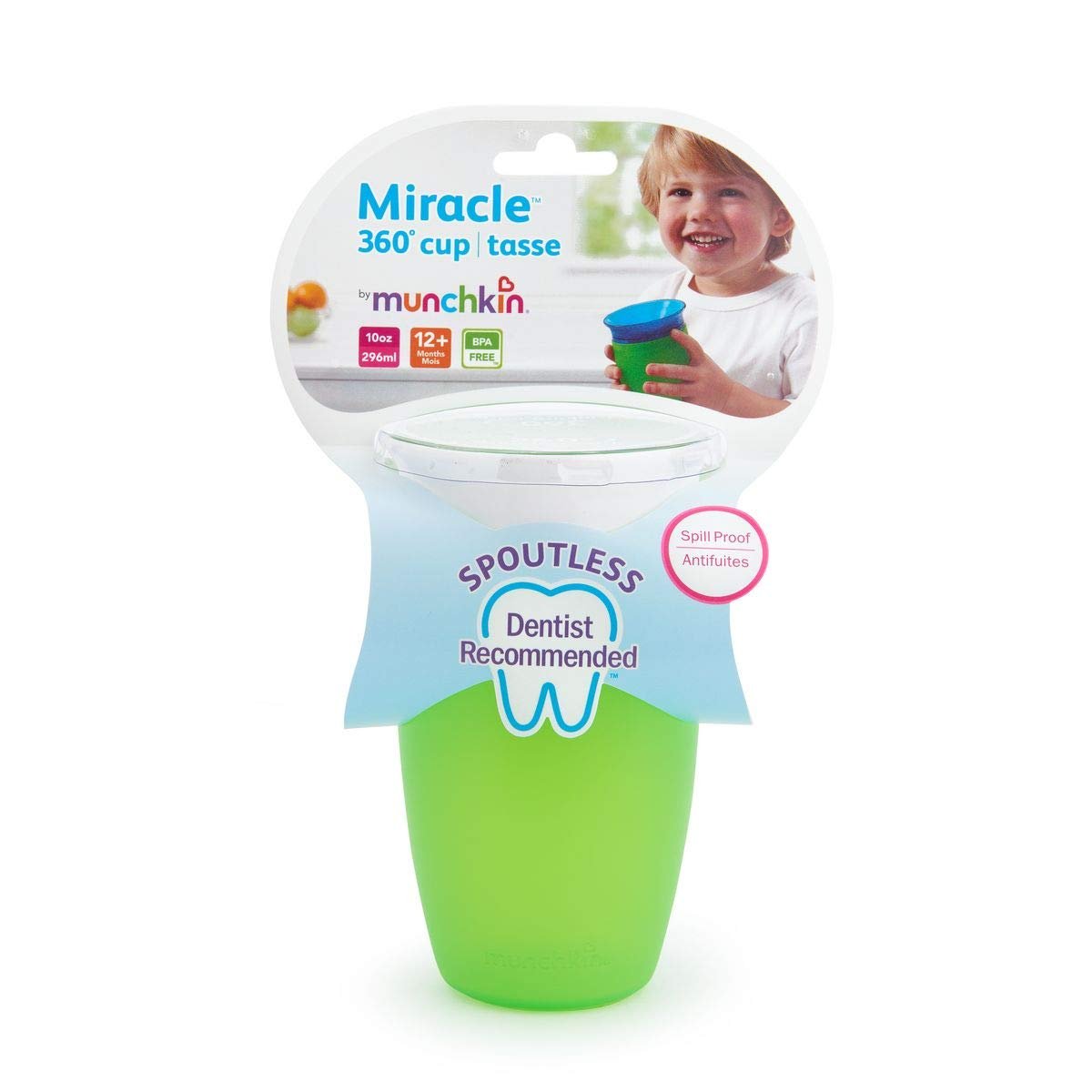 Munchkin Miracle 360 Degree 10 Ounce Spoutless Cup, 3 Pack, Green/Green/Green