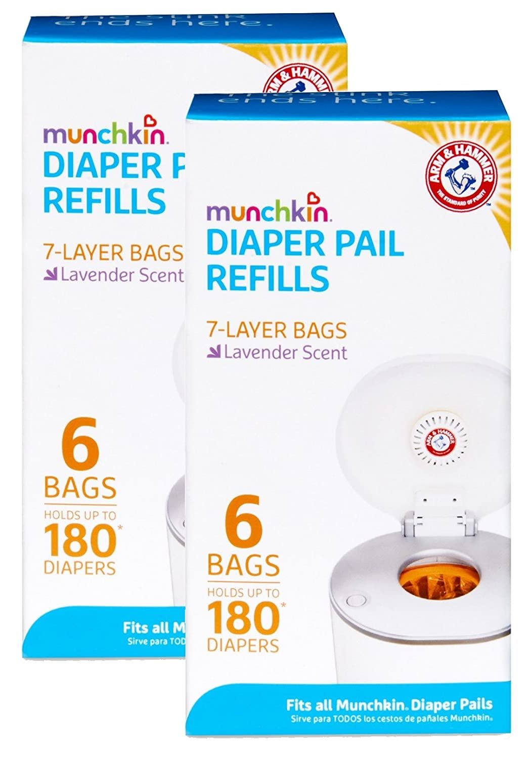Munchkin Arm & Hammer Diaper Pail Snap with Seal and Toss Refill Bags, 12 Count