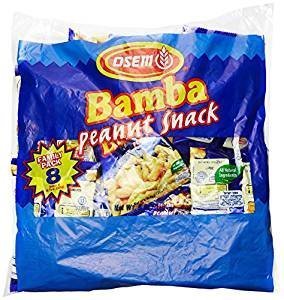 Osem Bamba Peanut Snack Box Of 6 Family Pack Of 8 Bags 0.7 Oz. Kosher For Passover.