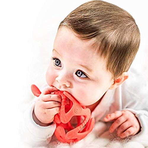 Nuby 100% Silicone Tuggy Teether Ball, 6 Months+ (Red)