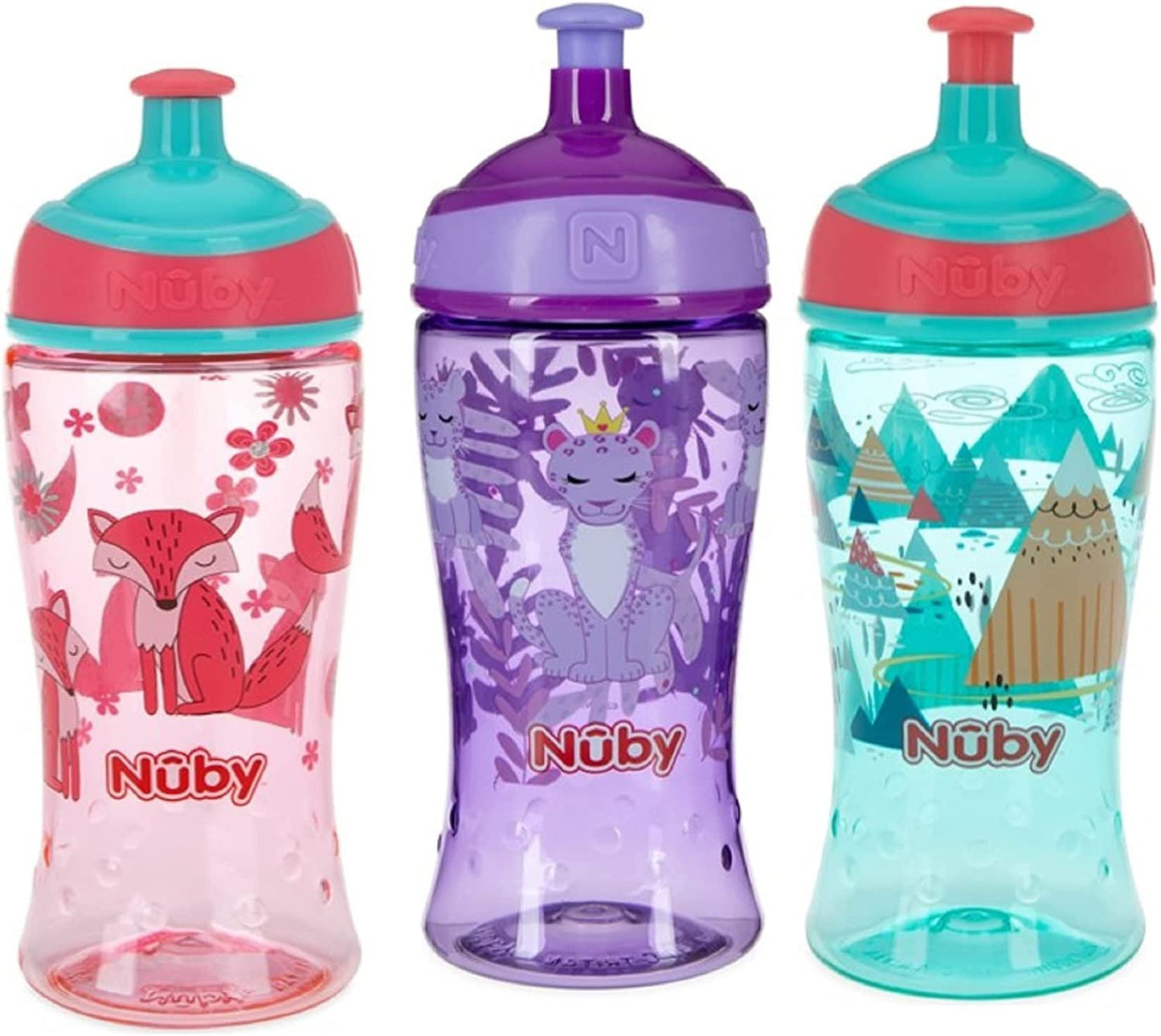 Title: Nuby Printed Kids Pop Up Sipper Water Bottle 3 Pack, 12 Oz