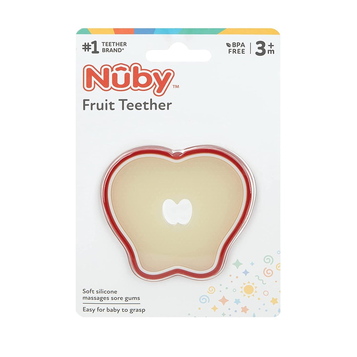 Nuby 100% Silicone Fruit Teether, Apple, 3M+