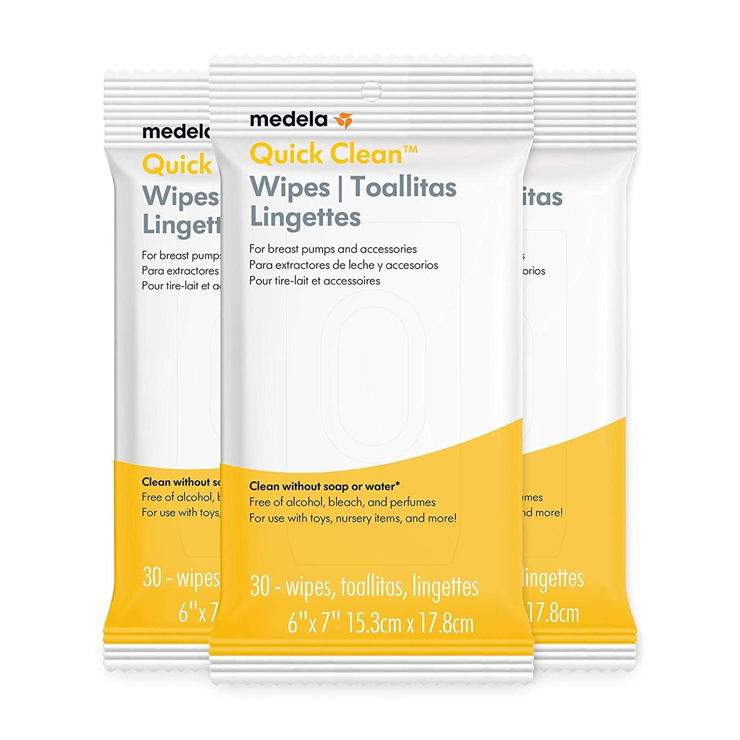 Medela Quick Clean Breast Pump & Accessory Wipes 90ct, 3 Pack of 30Count, Resealable, Convenient & hygienic On The Go Cleaning for Tables, Countertops, Chairs, & More