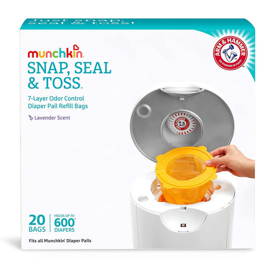 Munchkin Arm & Hammer Diaper Pail Snap with Seal and Toss Refill Bags, 6 Count