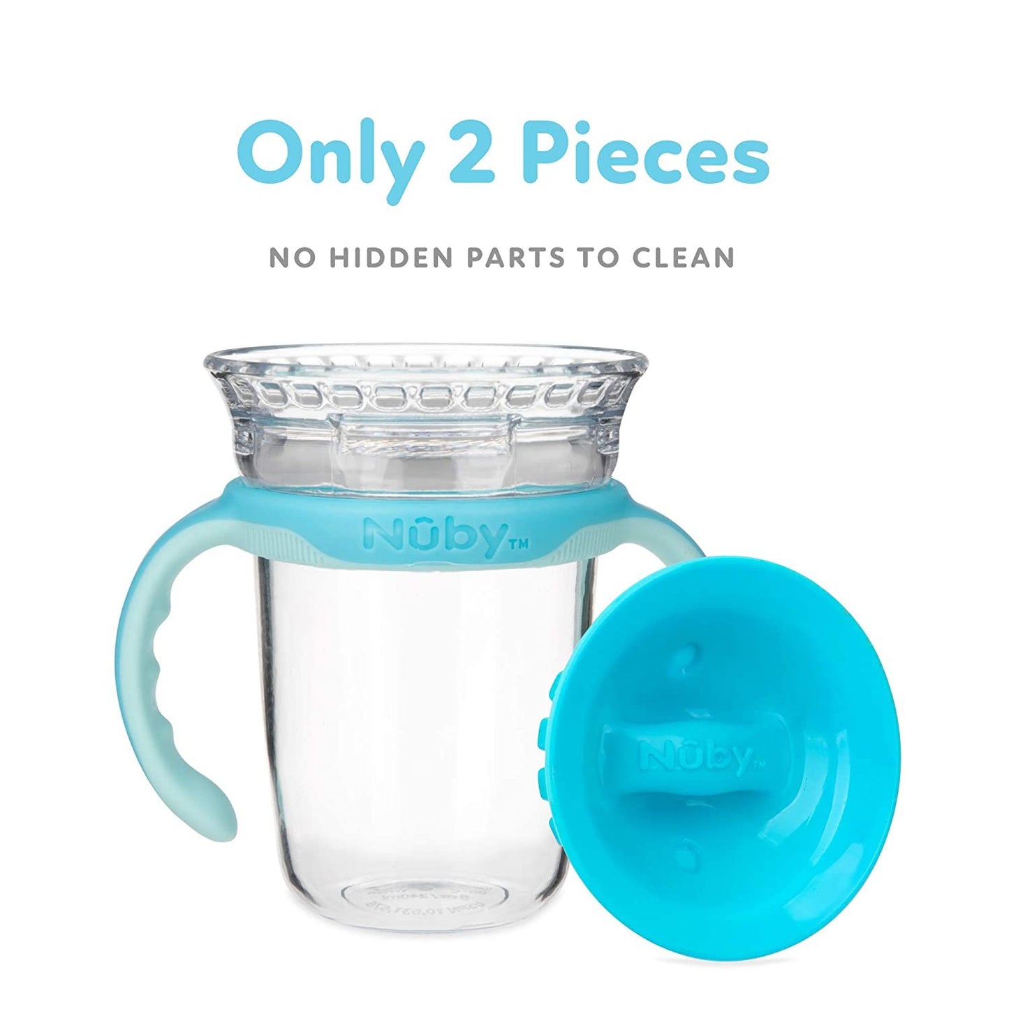 Luv N Care/NUBY Nuby 360 Edge 2 Stage Drinking Rim Cup with Removable Handles & hygienic Cover: 8 Oz/ 240 Ml, 12M+, Aqua 80661
