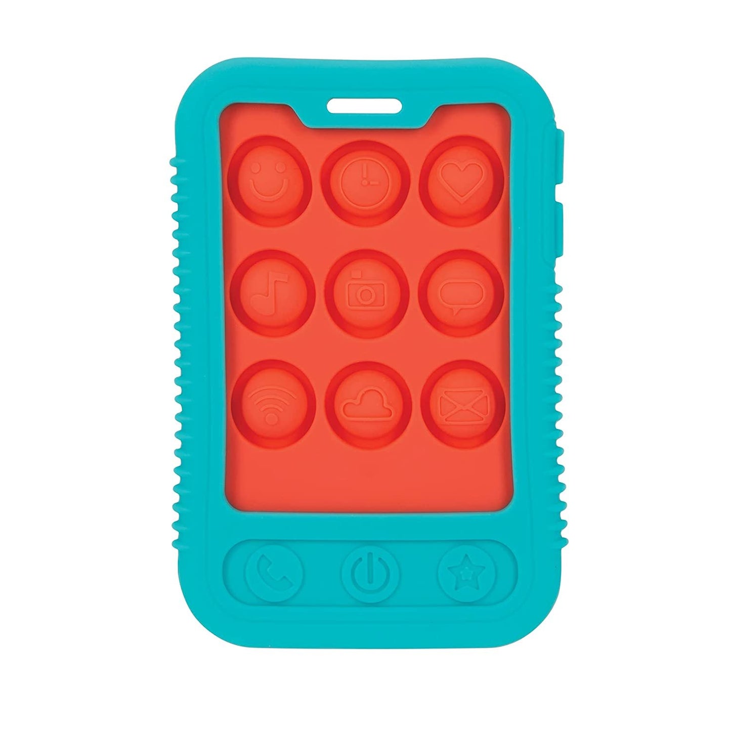 Nuby Baby Teething Toy - BPA Free - 3+ Months - Giggle Bytes Sensory Popper Cellphone - Aqua