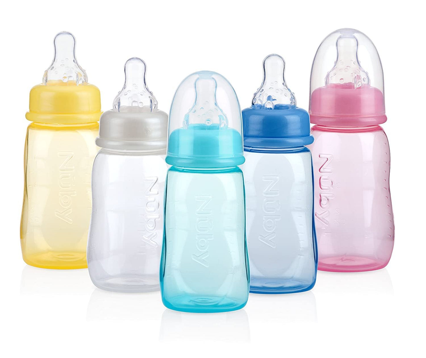 1 Pack Nuby Standard Neck Tinted Feeding Nurser, 4 Ounce, Colors May Vary