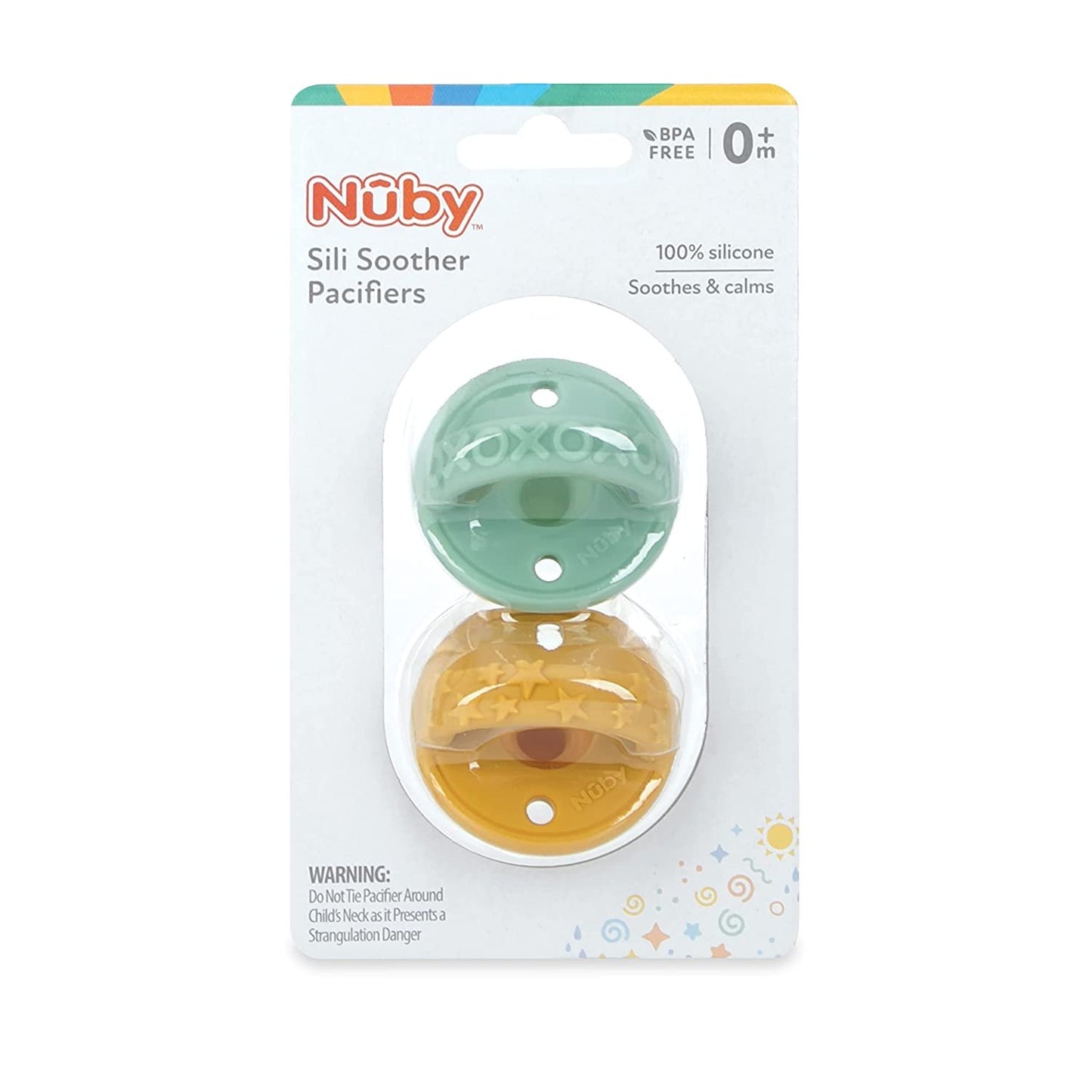 Nuby 2 Pack Silicone Pacifier with Natural Cherry Shaped Nipple - 0+ Months, 2 Pack, Colors May Vary
