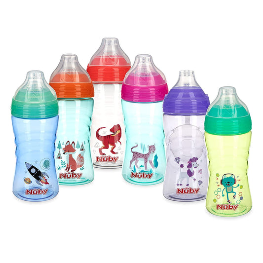 Nuby No Spill Printed Thirsty Kids No-Spill Sip-it Sport Cup with Soft Spout and Lid - 12oz / 360 ml, 12+ Months, 1 Pack, Print May Vary