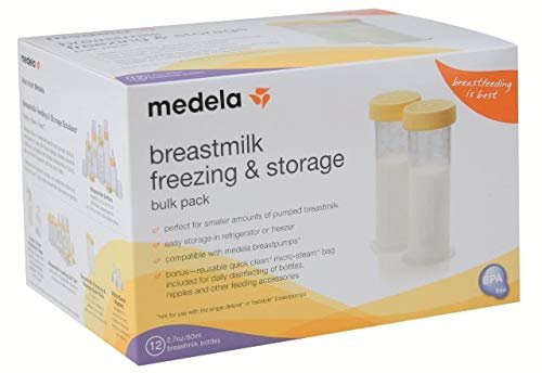 Medela Breast Milk Storage Bottles, 12 Pack of 2.7 Ounce Containers, Leak Proof Lids, Breastmilk Freezer or Refrigerator Storage, Made Without BPA
