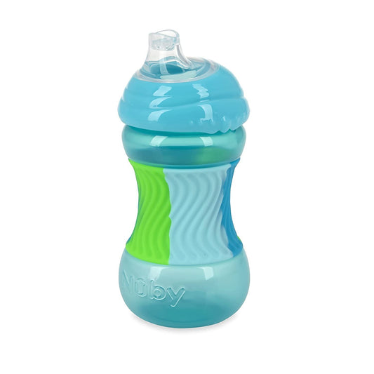 Nuby No Spill Sili Bands 10oz Soft Spout Cup with Textured Easy Grip Silicone Band - Aqua