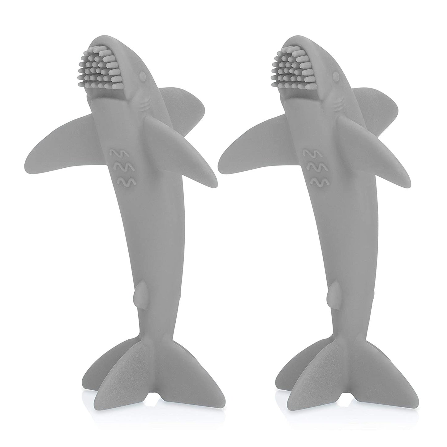 Nuby 100% All Silicone Shark Massager Toothbrush, 2 Pack, 3 M+, Colors May Vary, Multi (6878)