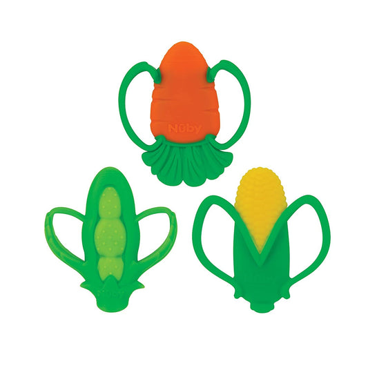 Nuby 2 Handle Silicone Fruit and Veggie Teether - 3+ Months, Assorted , 1pk