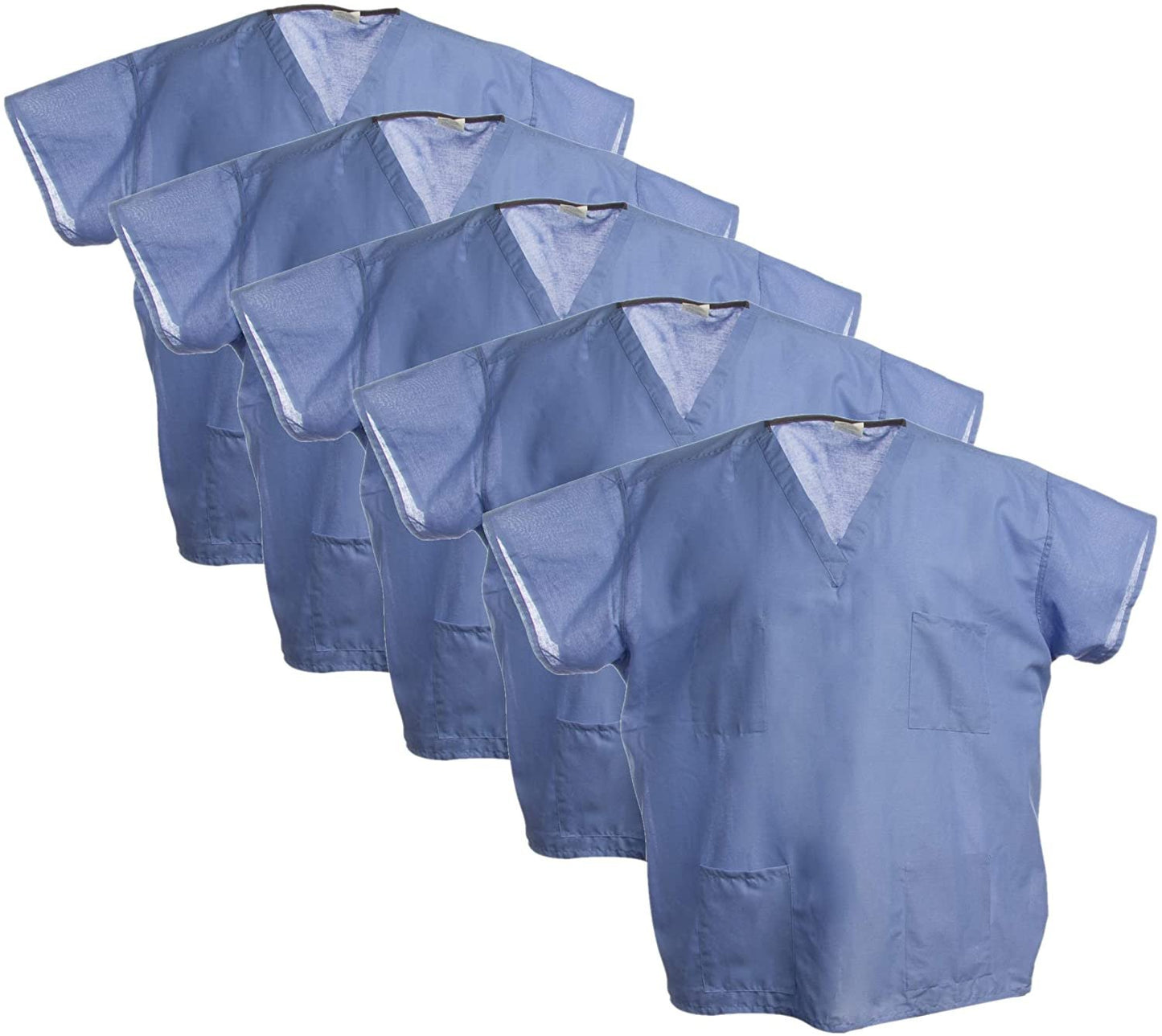 Encompass (5 Pack Blue Hospital Scrubs Tops Medical Nursing Surgical Unisex Medical Shirt for Men and Women, Large / X-Large