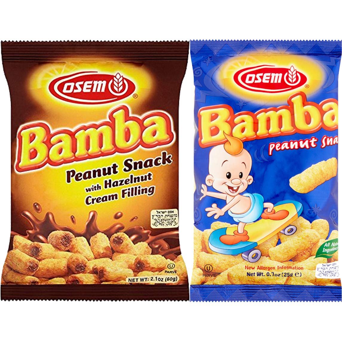 Bamba Peanut Butter Snacks All Natural Peanut Butter PB Corn Puffs 6 Hazelnut Cream , 2.1oz Bags + 6 Regular, 1oz Bags
