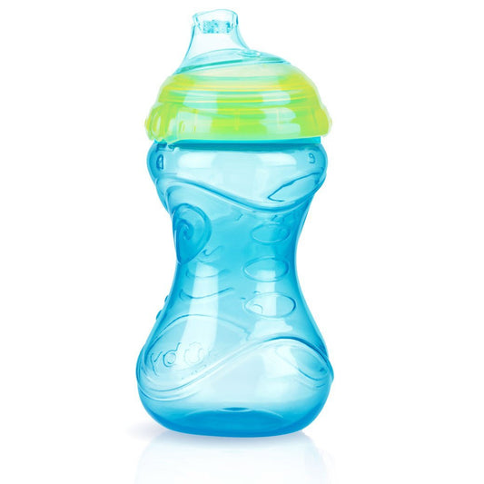 Nuby Click-it No-Spill Easy Grip, 6+ Months 10 oz (300 ml) Beginners Sippy Cup with a Soft Silicone Spout, Step 2 (Blue)