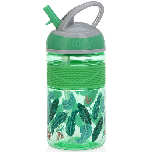 Nuby Thirsty Kids Flip-it Freestyle On The Go Water Bottle with Bite Resistant Hard Straw Cup and Easy Grip Band