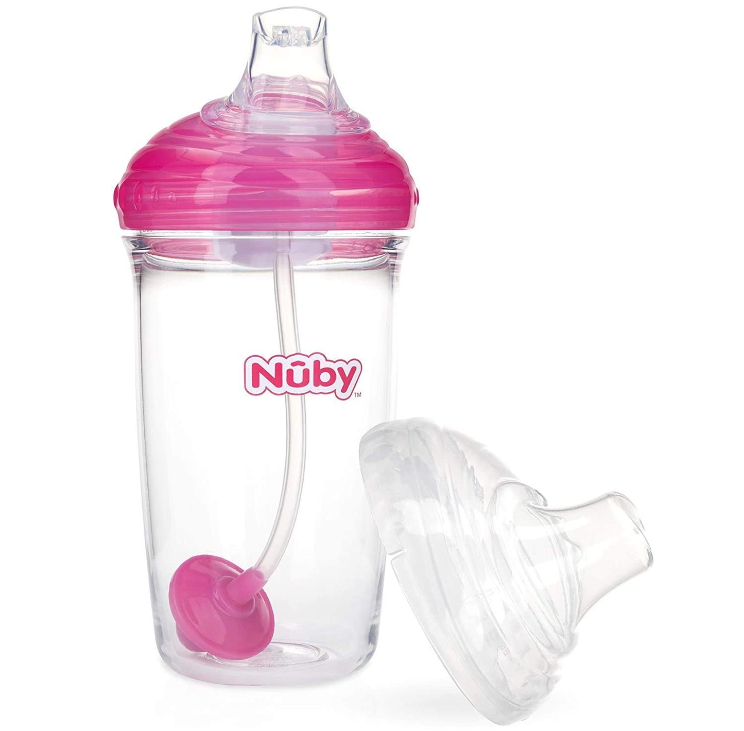 Nuby Tritan No-Spill Trainer Cup with Silicone Spout & 360 Weighted Straw with Hygienic Cover