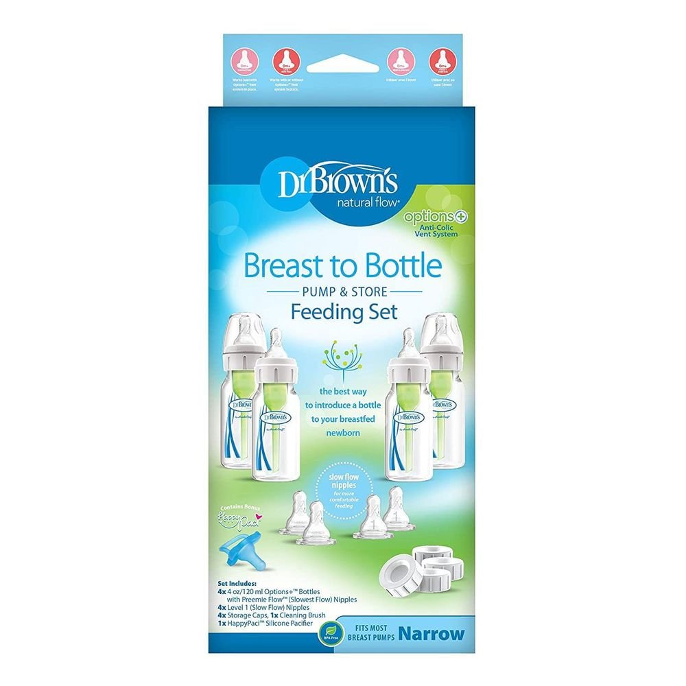 Dr. Brown's Options+ Slow Flow Bottle Set for Breastfed Baby, 4 Ounce, Blue