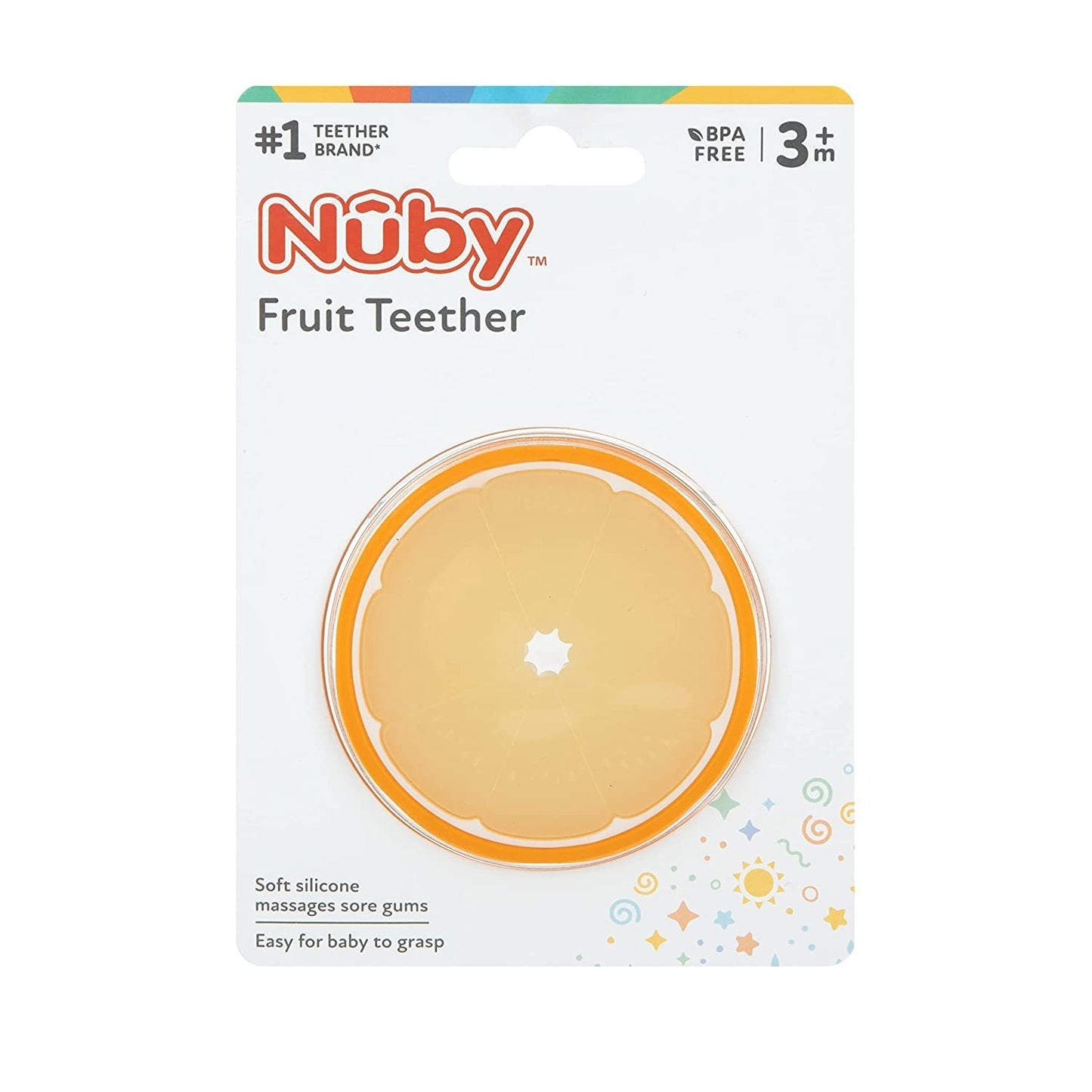 Nuby 100% Silicone Fruit Teether, 3M+, Orange & Watermelon