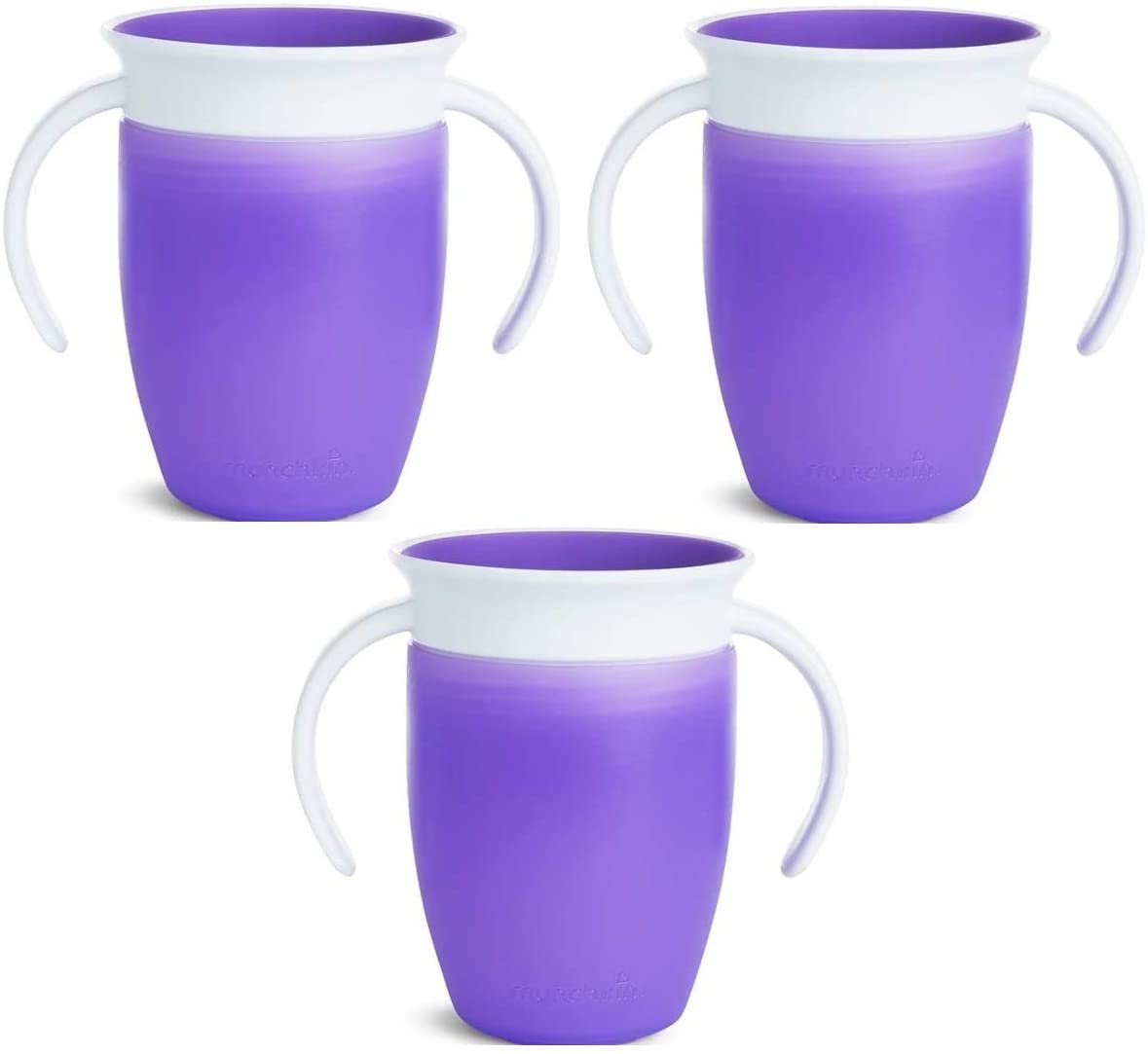 Munchkin Miracle 360 Degree 7 Ounce Spoutless Trainer Cup, 3 Pack, Purple