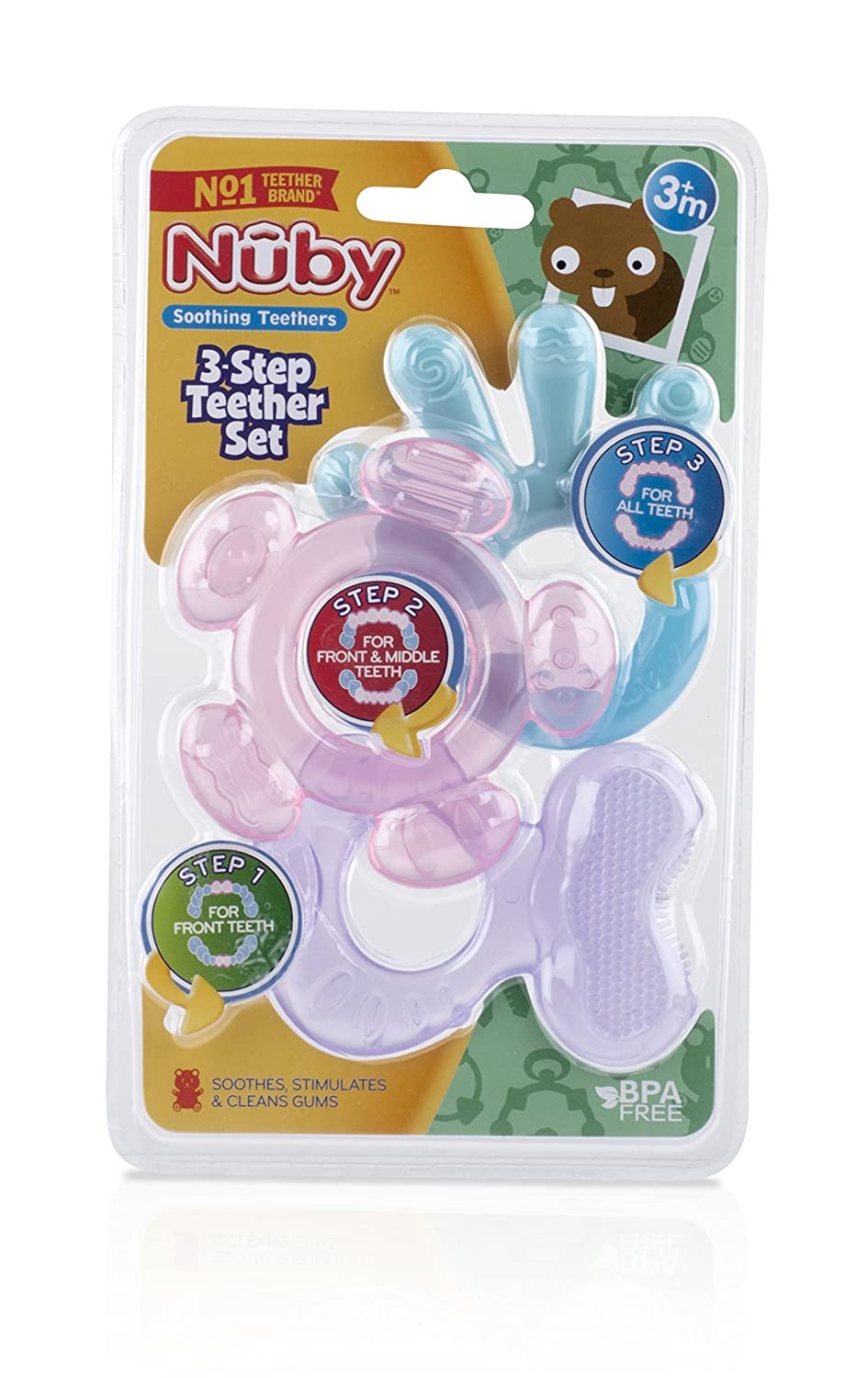 Nuby 3 Stage Teether Set, Colors May Vary