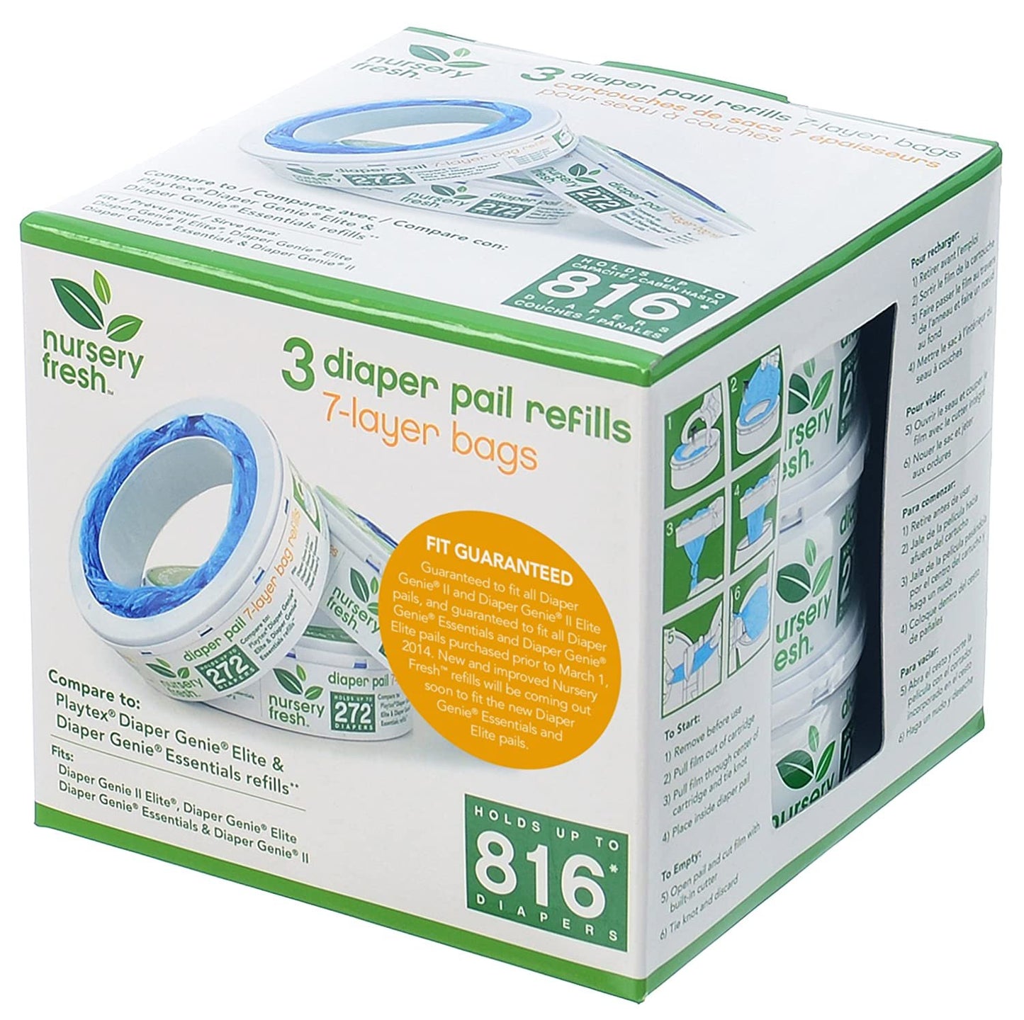 Nursery Fresh Refill for Diaper Genie 3 Pack 816 Count
