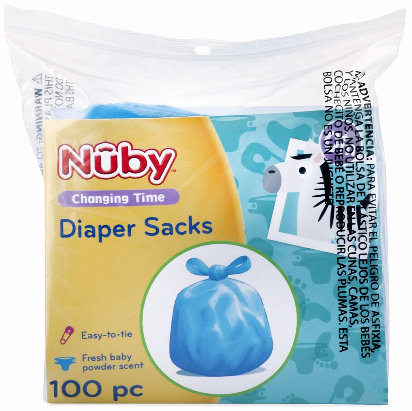 Nuby 100 Piece Disposable Diaper Sacks/Bags with Powder Scent, Blue
