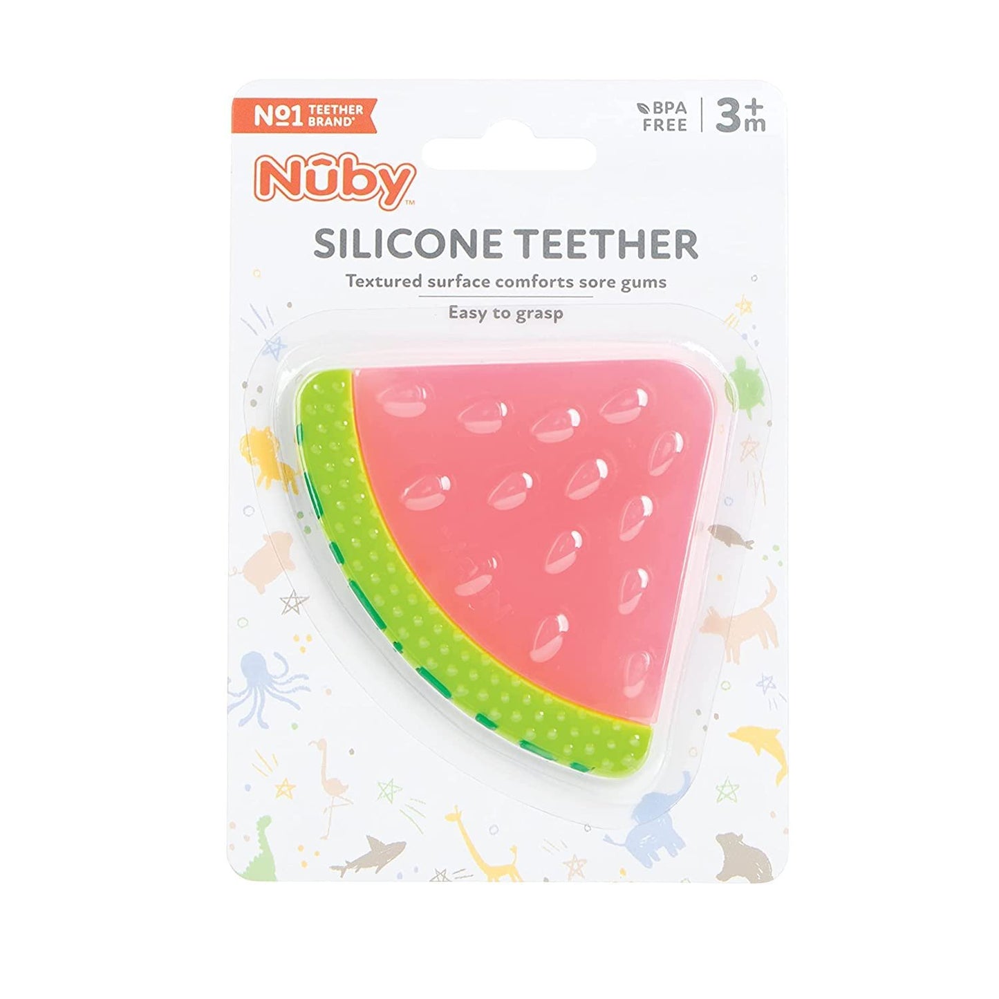 Nuby 100% Silicone Fruit Teether, 3M+, Orange & Watermelon