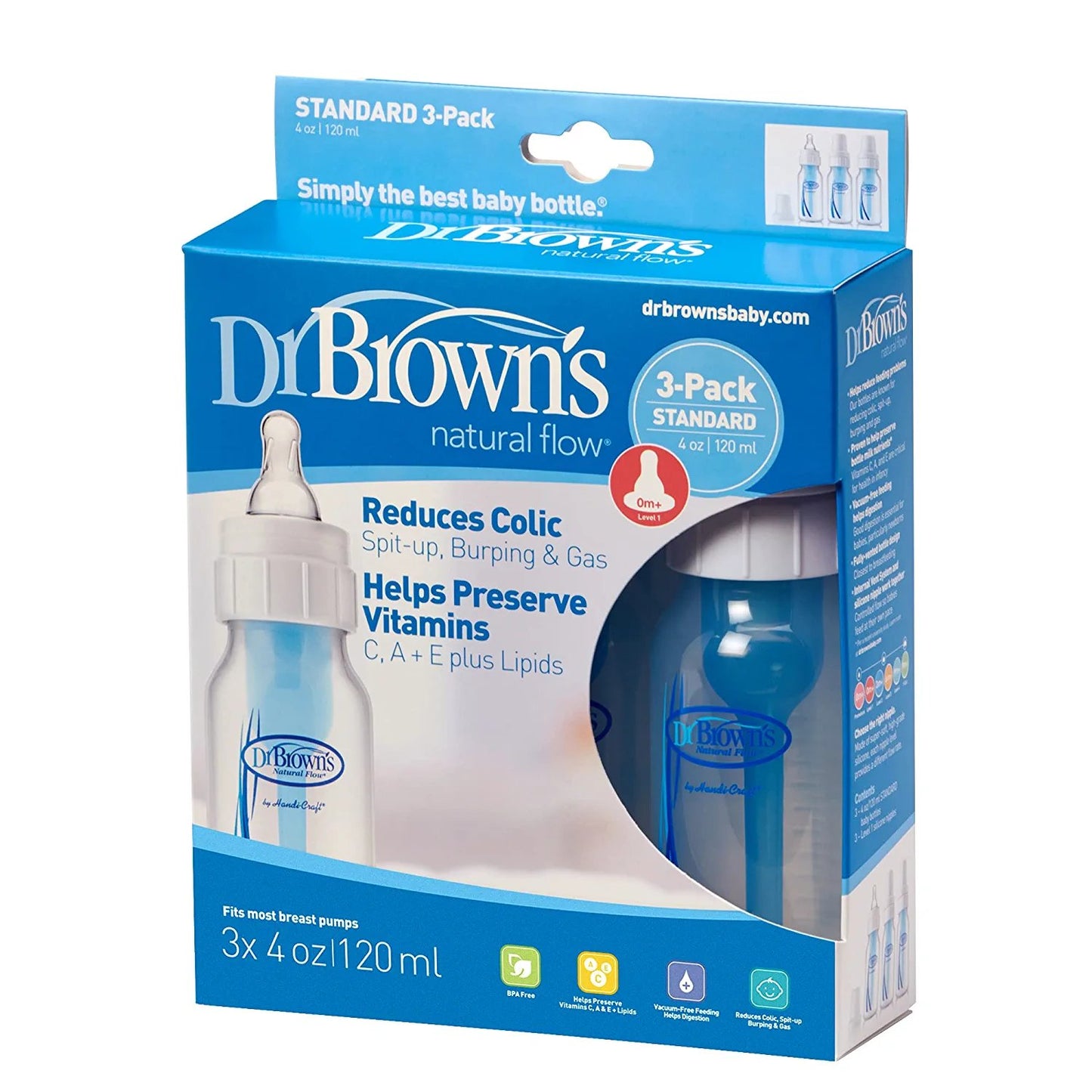 Dr. Brown's BPA Free Polypropylene Natural Flow Standard Neck Bottle, 4 oz - 3-Pack (Discontinued by Manufacturer)