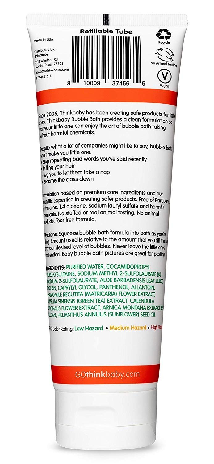 Thinkbaby EWG Verified Bubble Bath For Baby, Kid & Adult, Free of Parabens, Phthalates, 1,4 Dioxane & Toxic chemicals, Ingredient Safety Transparency, 8 Oz