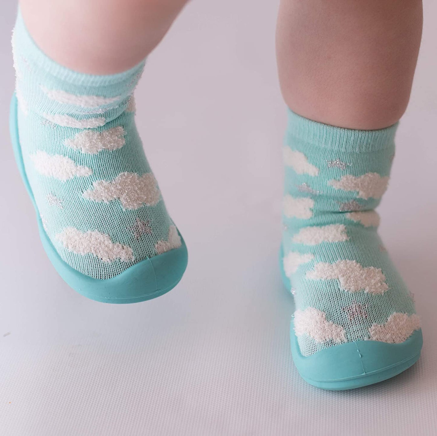 Nuby Snekz Comfortable Rubber Sole Sock Shoes for First Steps- Aqua Clouds/Medium 14-22 Months